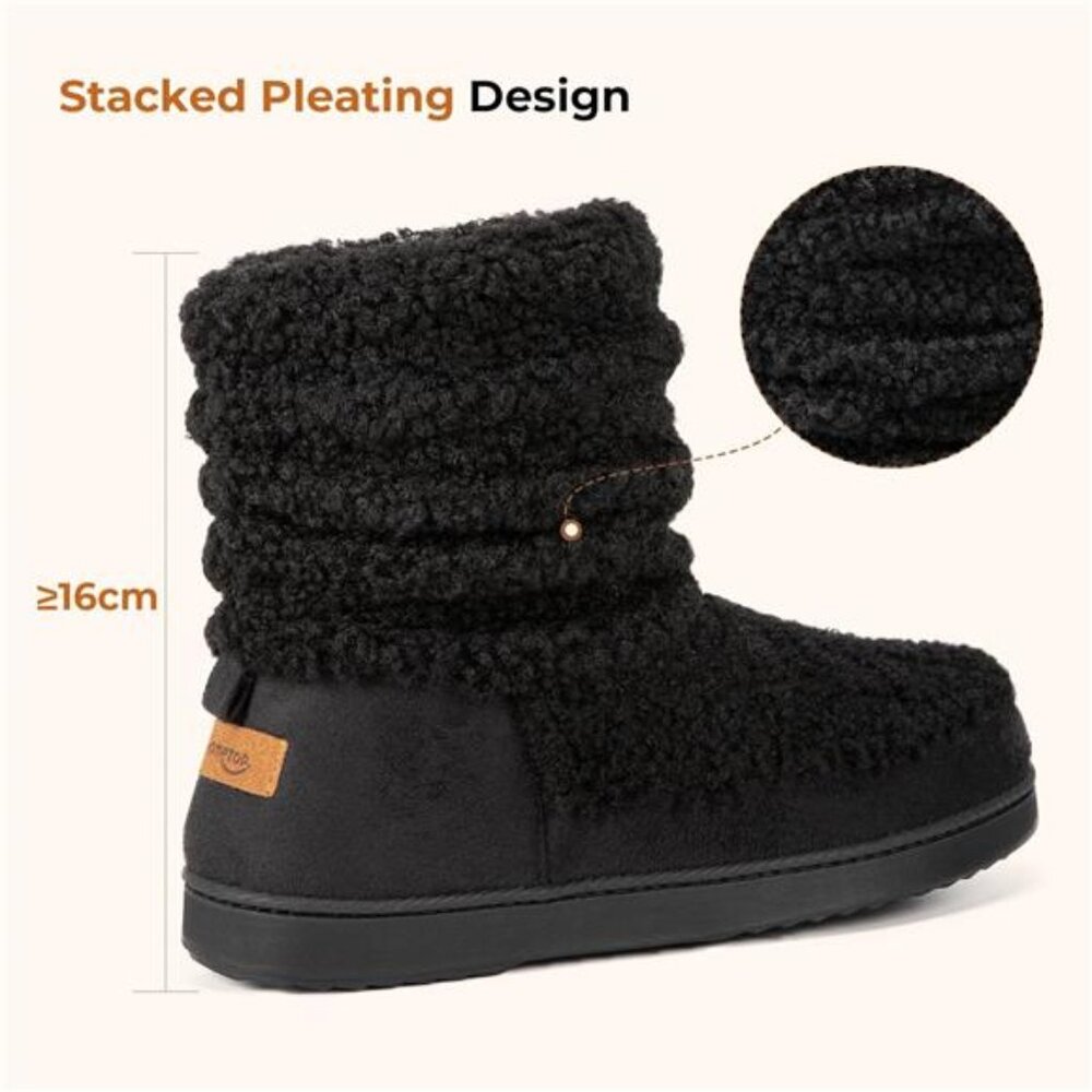 New Women's Bootie Slippers Fuzzy Warm Memory Foam Indoor House Shoes with - Picture 5 of 7